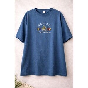 Men’s 3XL Nassau Bahamas T-Shirt Blue Embroidered Anchor Nautical Cruise Resort